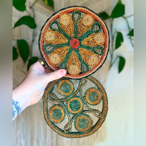 Other - Vintage Woven Straw Trivets Set of 2 Round Boho Raffia Hot Pads Farmhouse Rustic